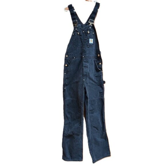Vintage Carhartt R01 BLK Bib Overalls 32x32 Double Knee Black Canvas USA - Picture 2 of 16